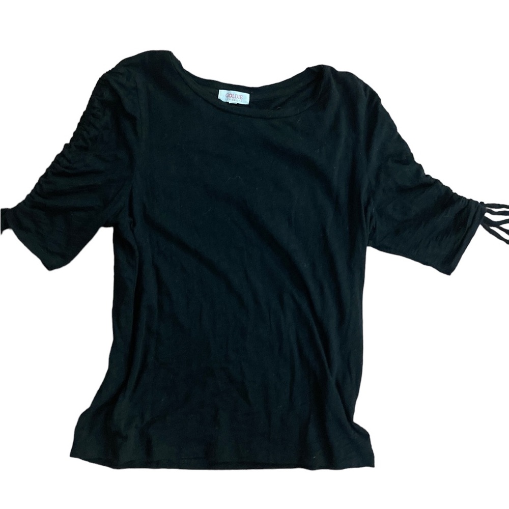 Goldie Black, Short Sleeve Shirt-Tie Sleeve Detail- 100% Pima Cotton-sz Small